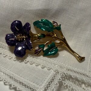Elegant Purple and Green Floral Brooch